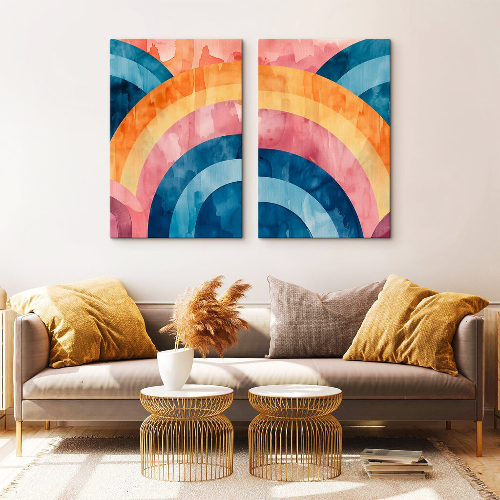 Kleurrijke aquarelschilderij met cirkels — interieur 2