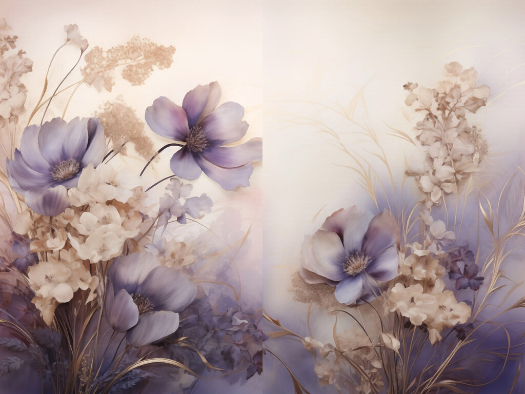 Verfijnde bloemen in zachte pasteltinten — volledig ontwerp