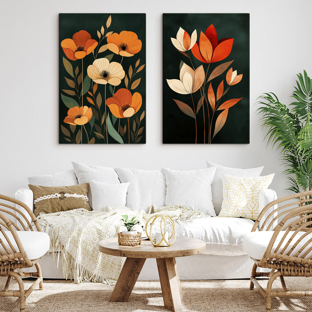 Schilderij van bloemen op een zwarte achtergrond — interieur 2