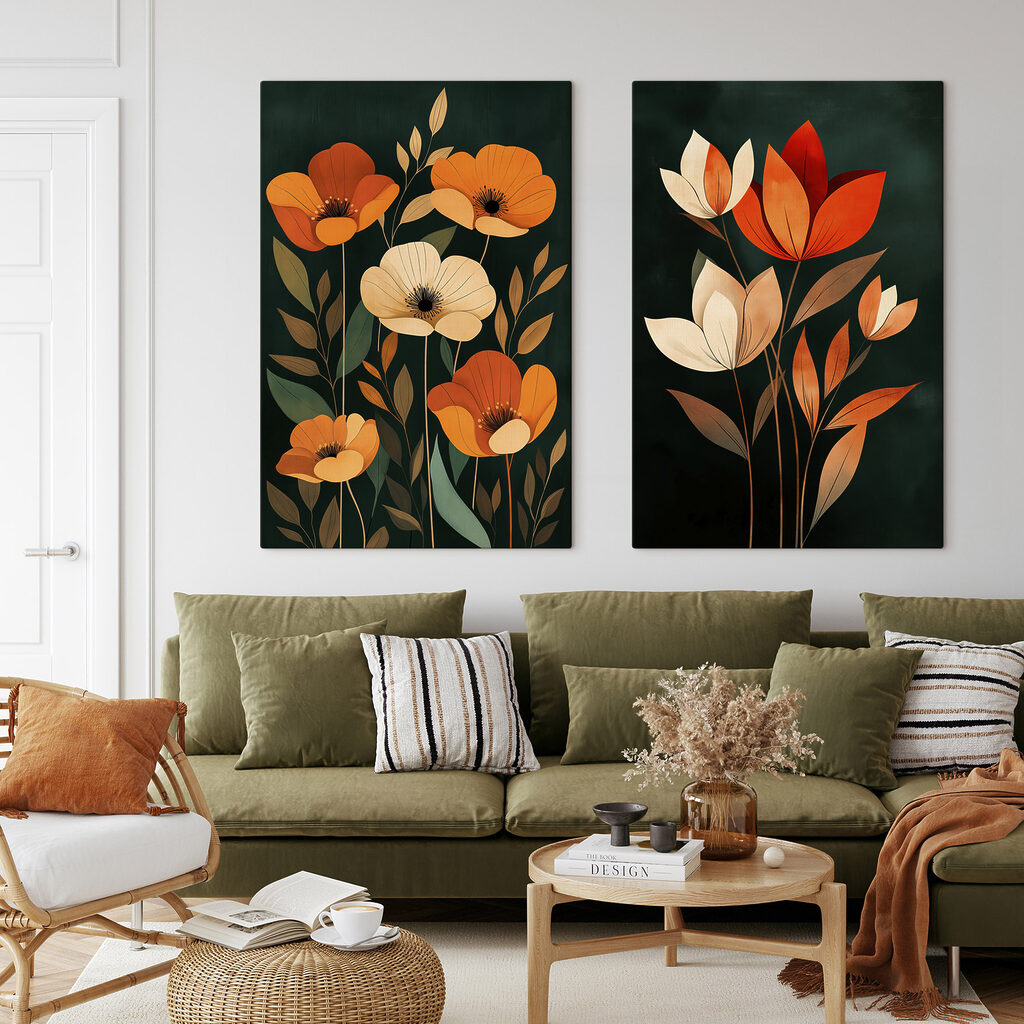 Schilderij van bloemen op een zwarte achtergrond — interieur 1