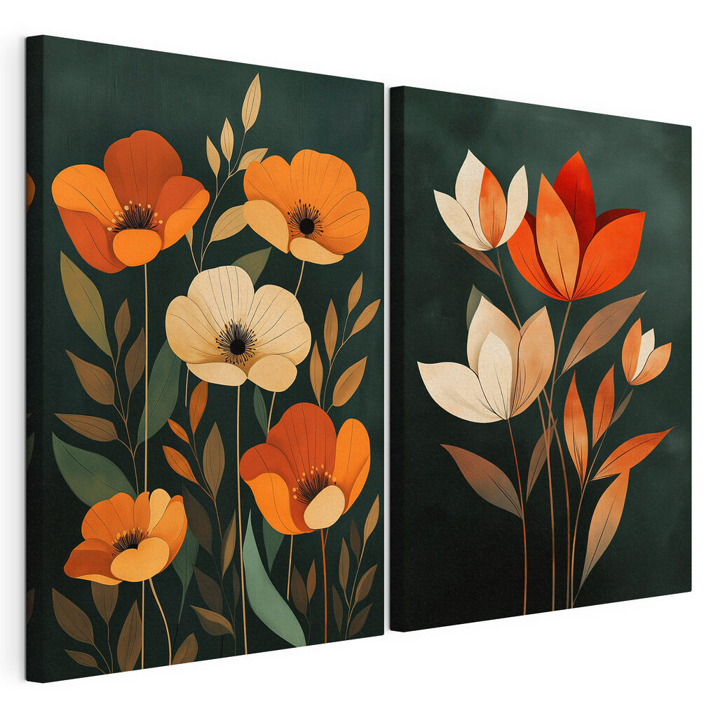 Schilderij van bloemen op een zwarte achtergrond — productweergave