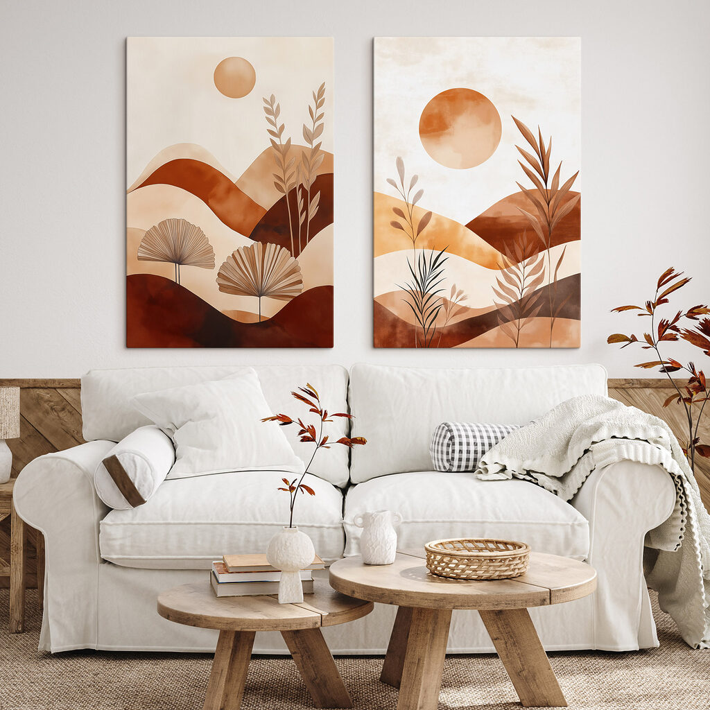 Schilderij van een landschap met planten en de zon — interieur 2