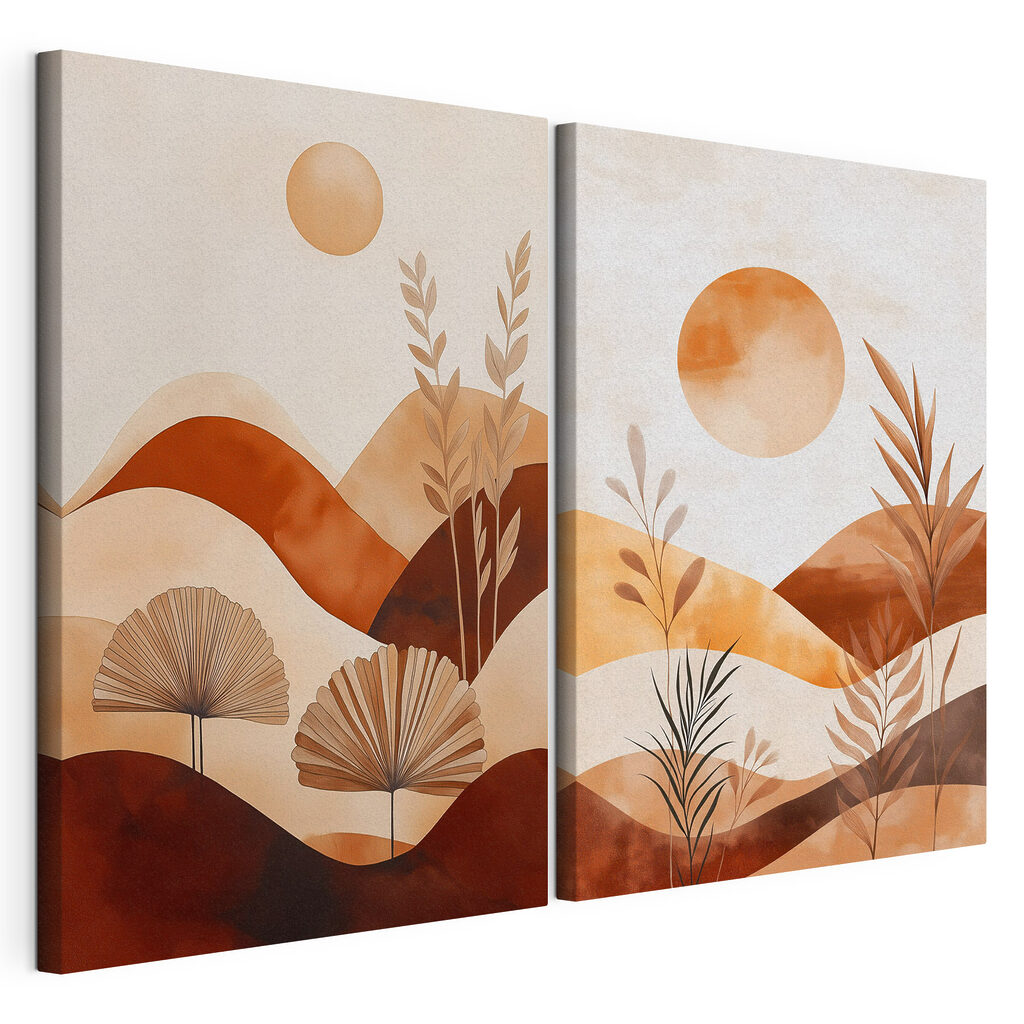 Schilderij van een landschap met planten en de zon — productweergave