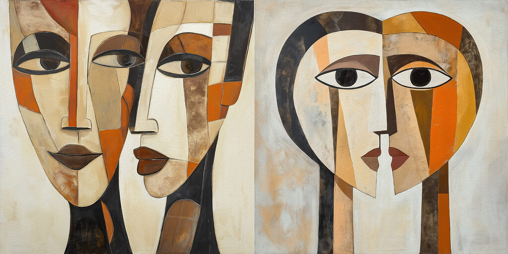 Schilderij van het gezicht van een vrouw — volledig ontwerp
