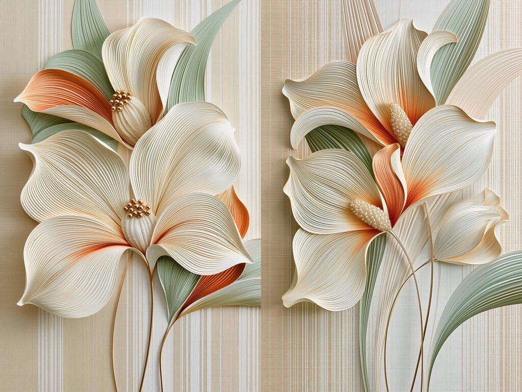 Witte bloemen met nerven — volledig ontwerp