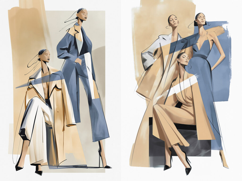 Collage van vrouwen in verschillende outfits — volledig ontwerp