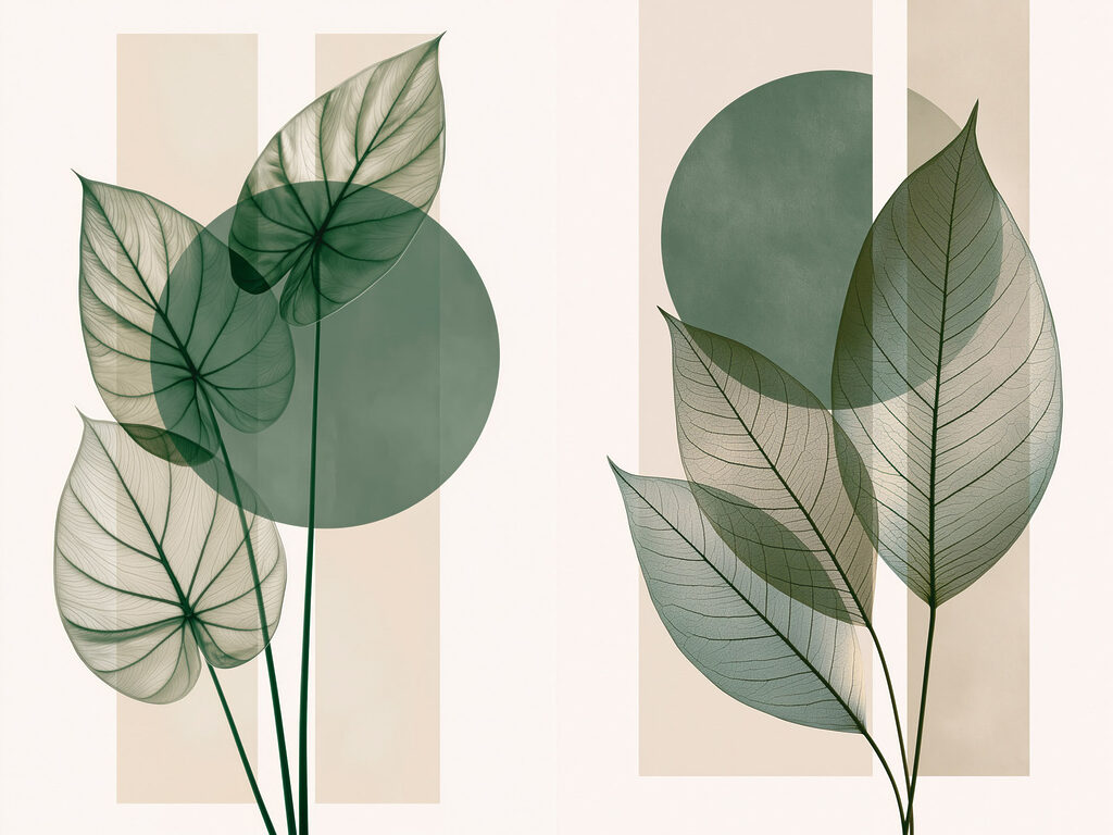 Elegante groene bladeren op een zachte achtergrond — volledig ontwerp