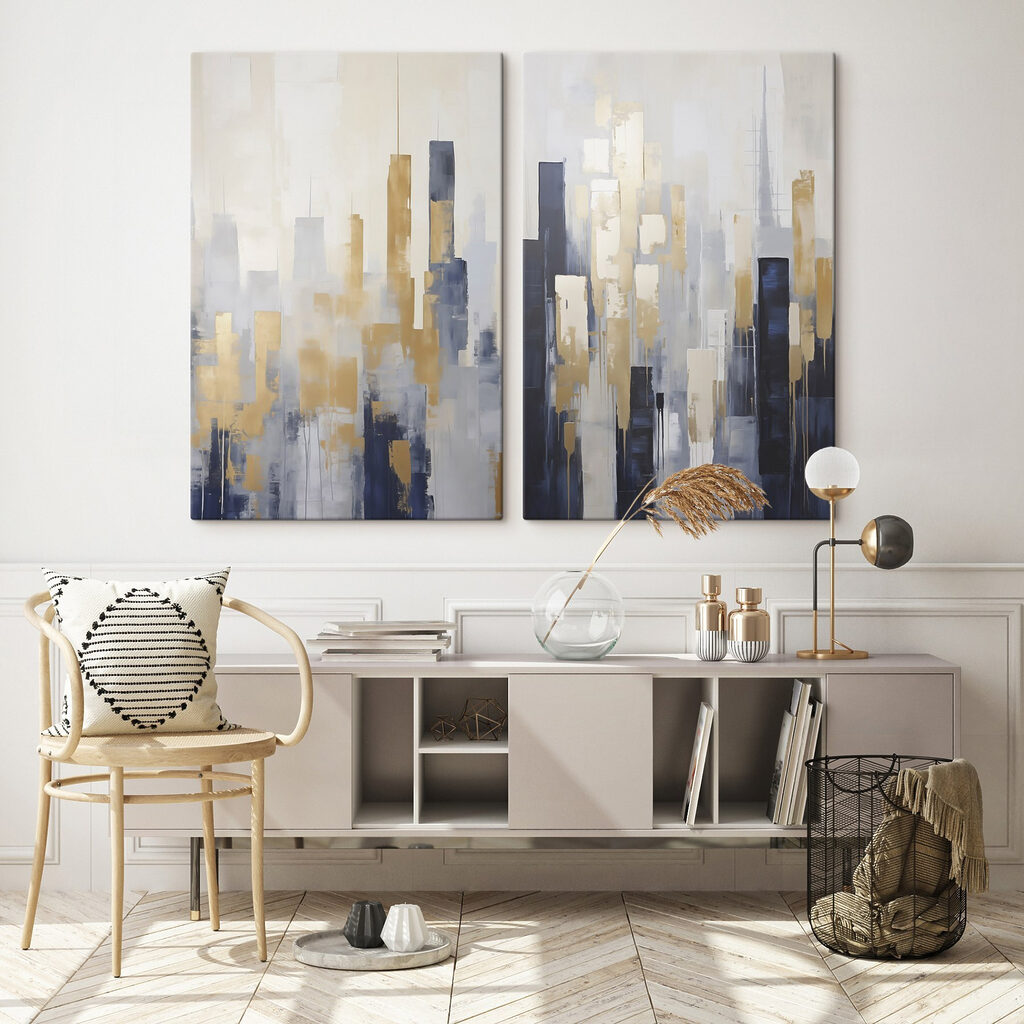 Schilderij van een stad in een interieur