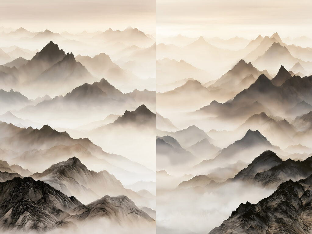 Collage van bergen met mist — volledig ontwerp