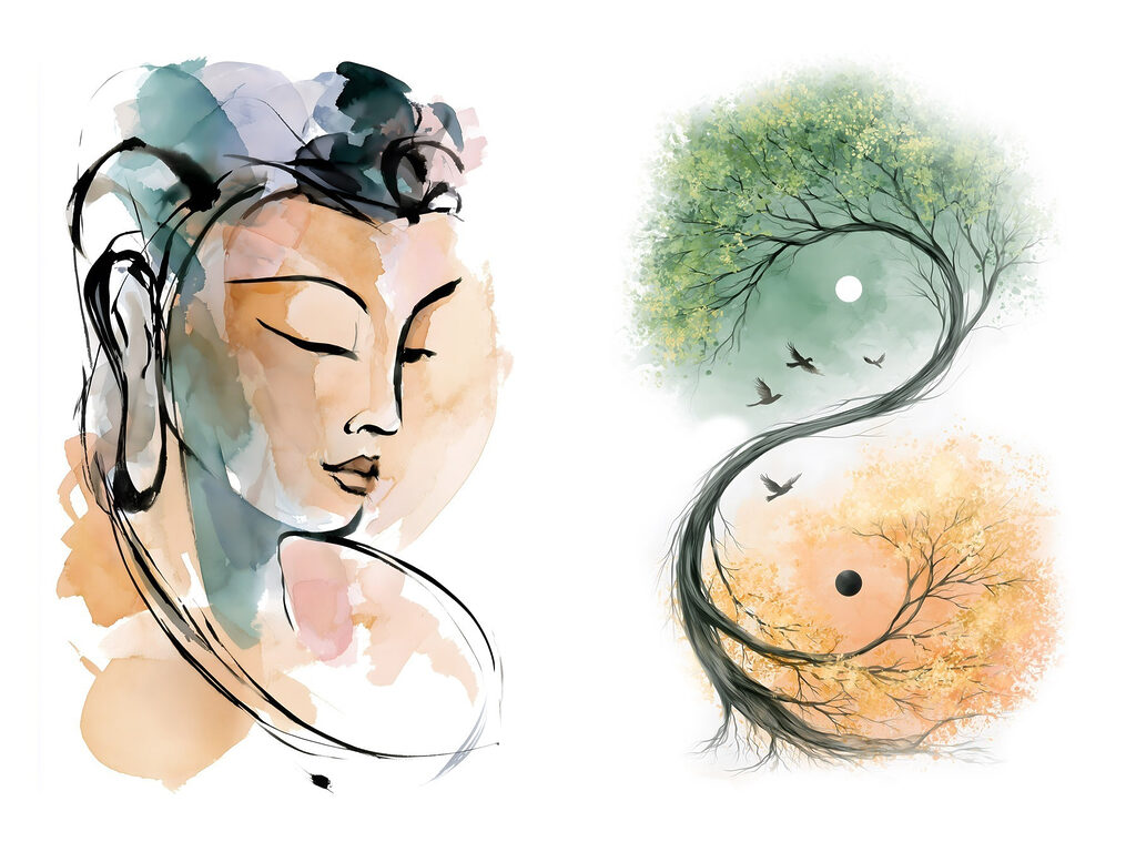 Tekening van een vrouw en een boom — volledig ontwerp