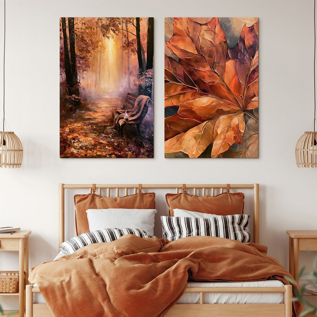 Schilderij van een bankje en een blad — interieur 1