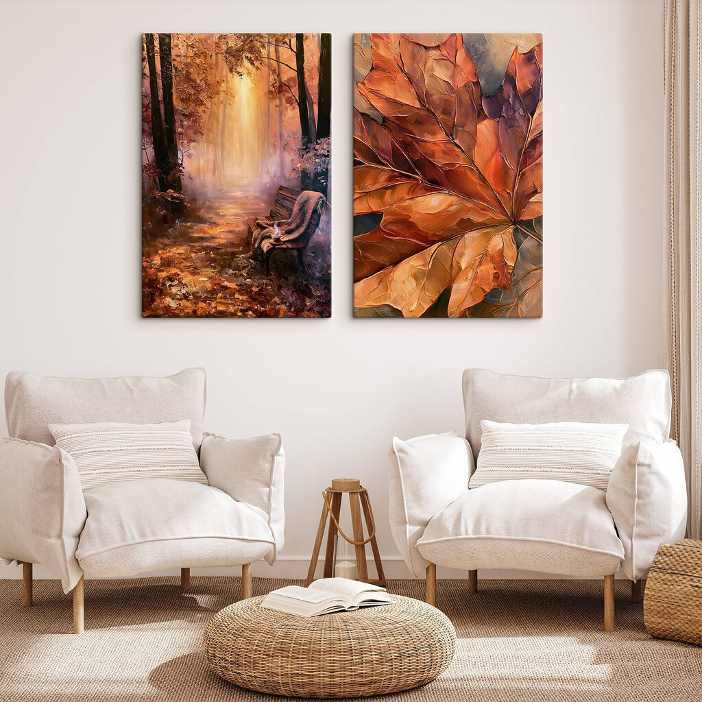 Schilderij van een bankje en een blad — interieur 2