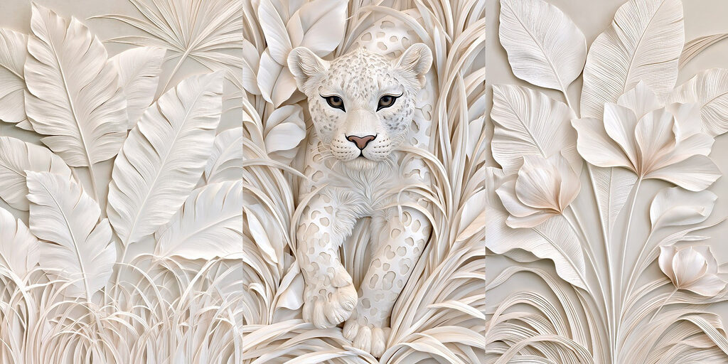 Beeld van een witte tijger met bladeren — volledig ontwerp