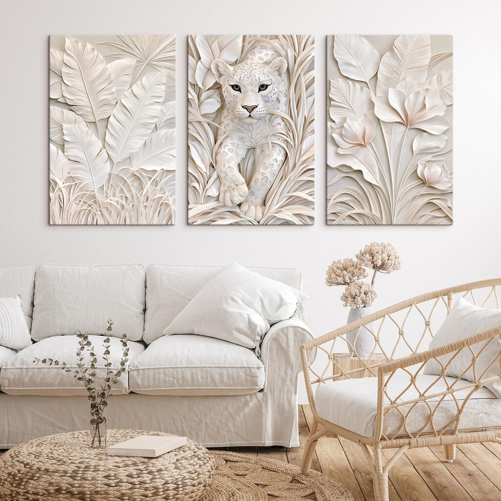 Beeld van een witte tijger met bladeren — interieur 2