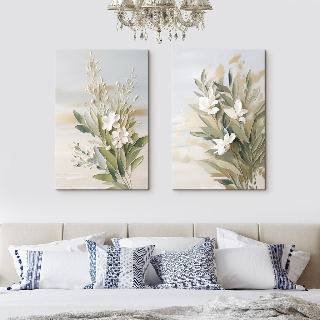 Witte bloesem boven saliegroen — interieur 2