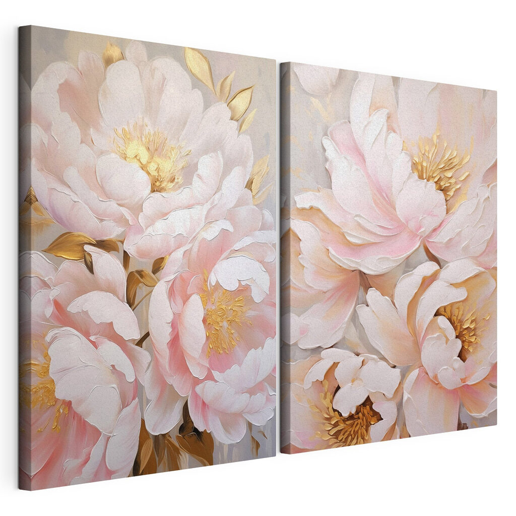 Bloemen in roze wolken, gespannen canvas met doorlopende rand