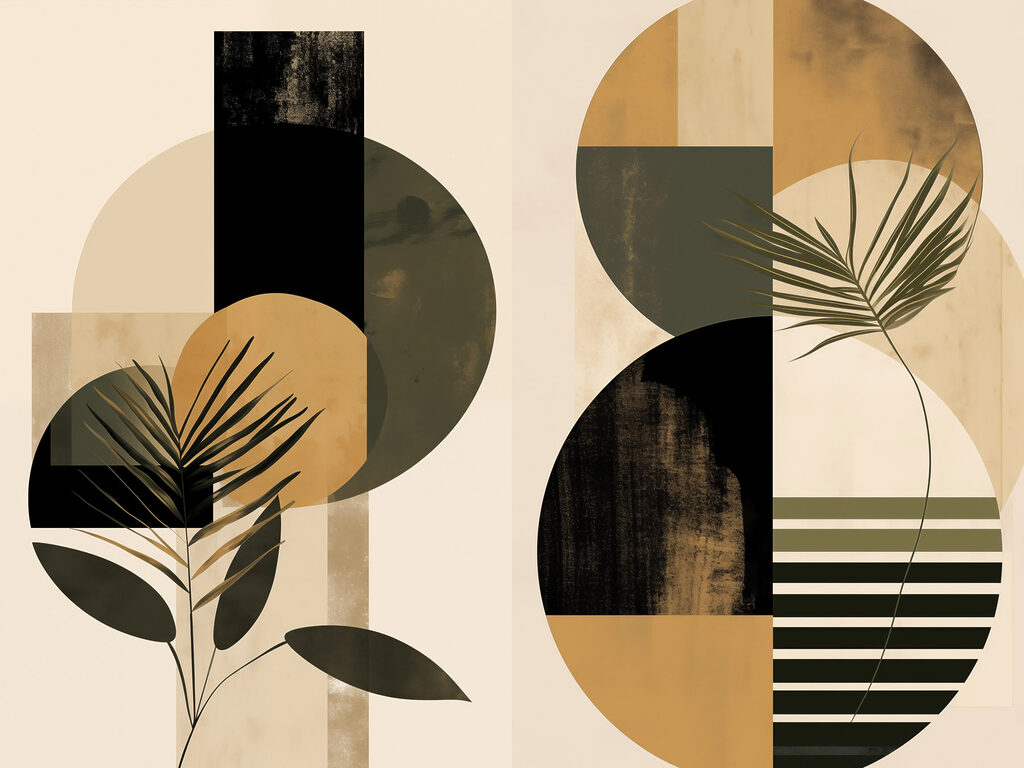 Palmtakjes in okergele cirkels — volledig ontwerp