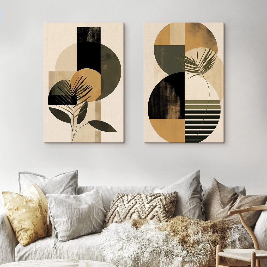 Palmtakjes in okergele cirkels — interieur 2