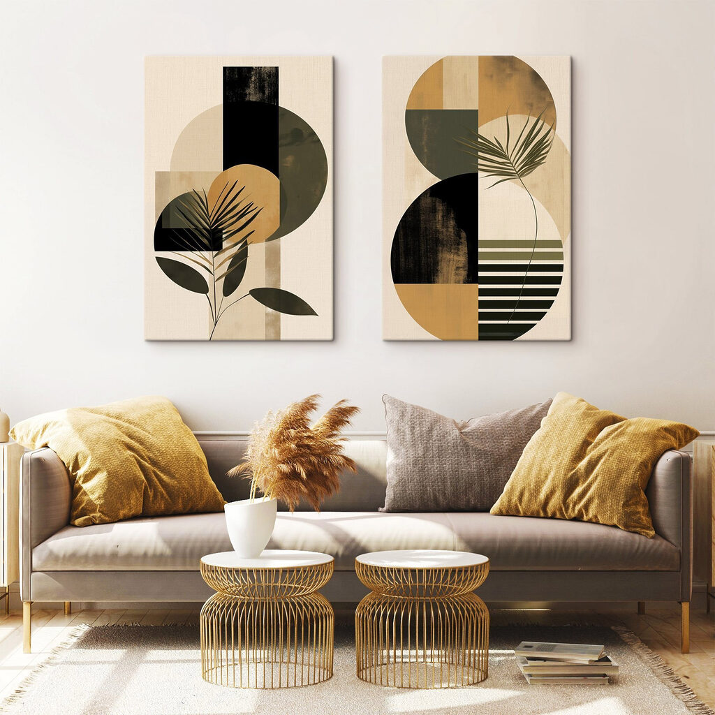 Plant met bladeren en cirkels in een interieur