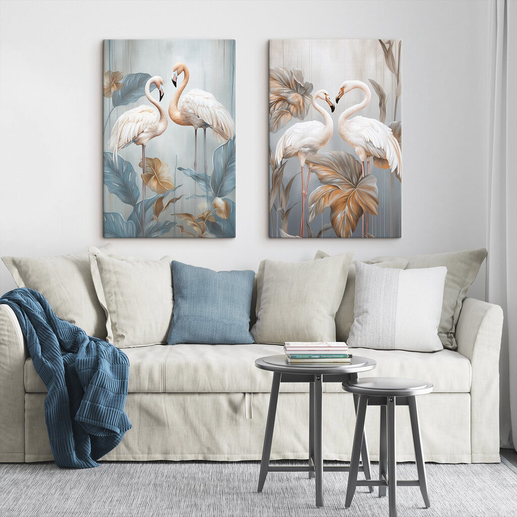 Twee vogels die op lange stengels staan — interieur 2