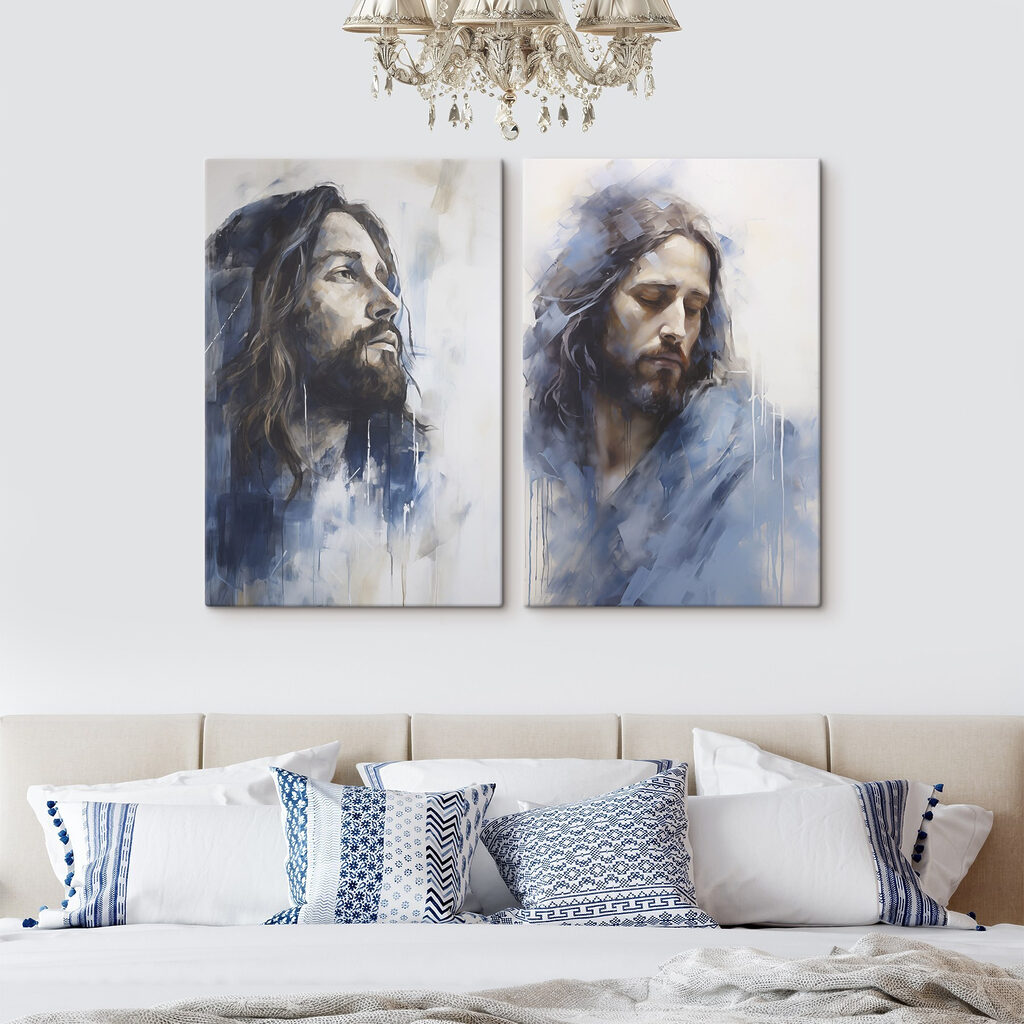 Schilderij van een man met lang haar in een interieur