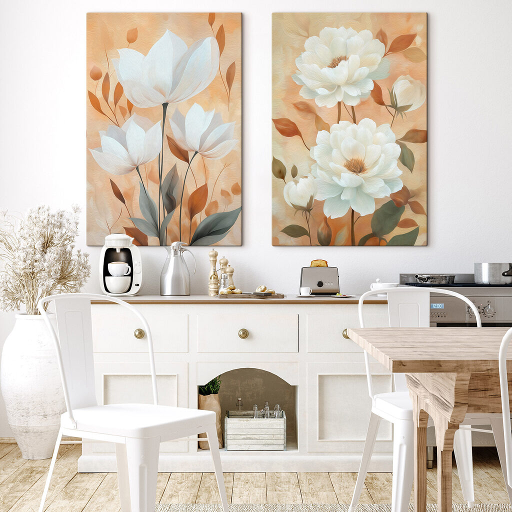 Witte bloemen op oranje — interieur 2
