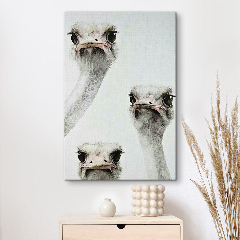 Drie nieuwsgierige struisvogels — interieur 1