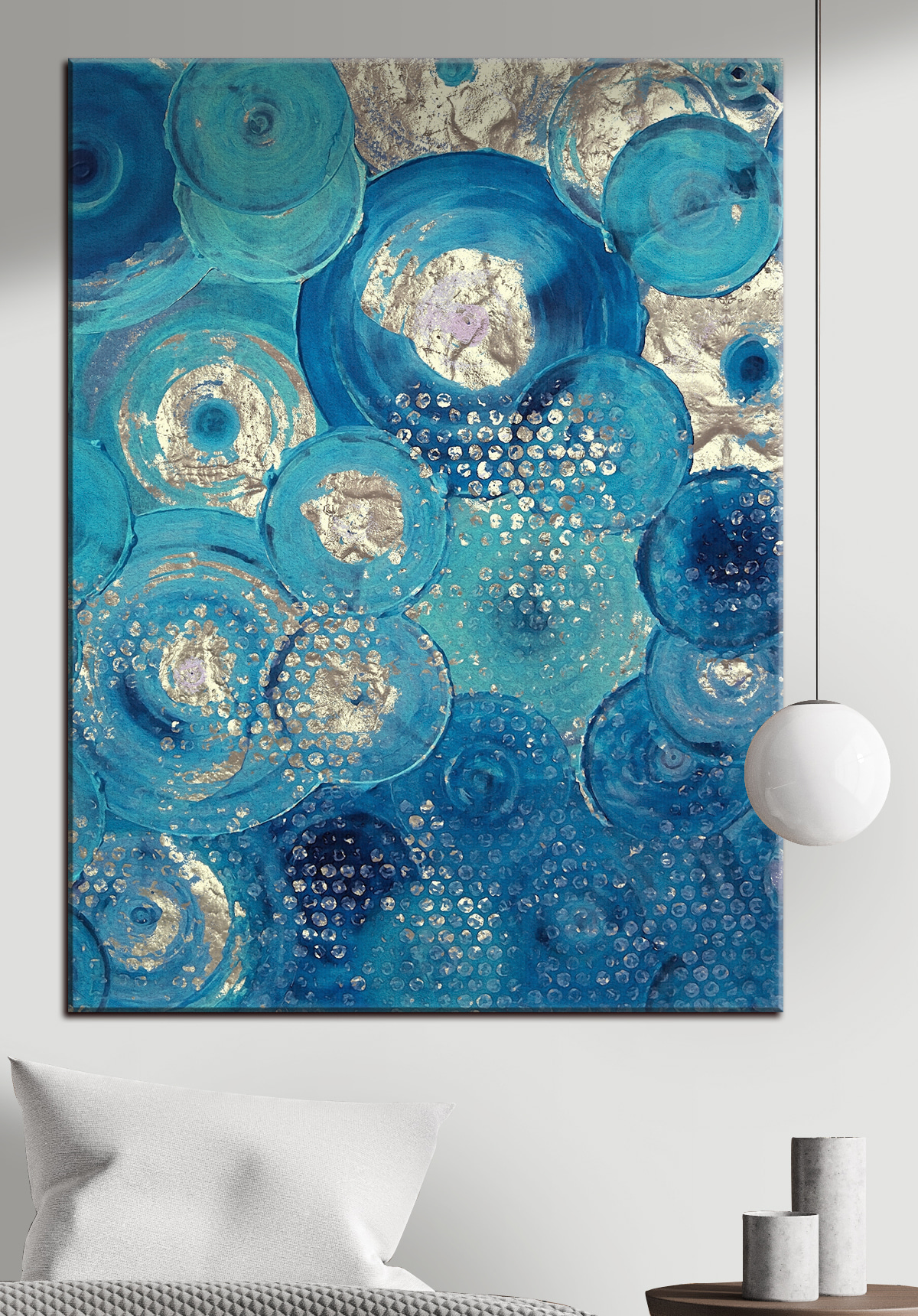 Blauwe cirkels vol glans — interieur 1
