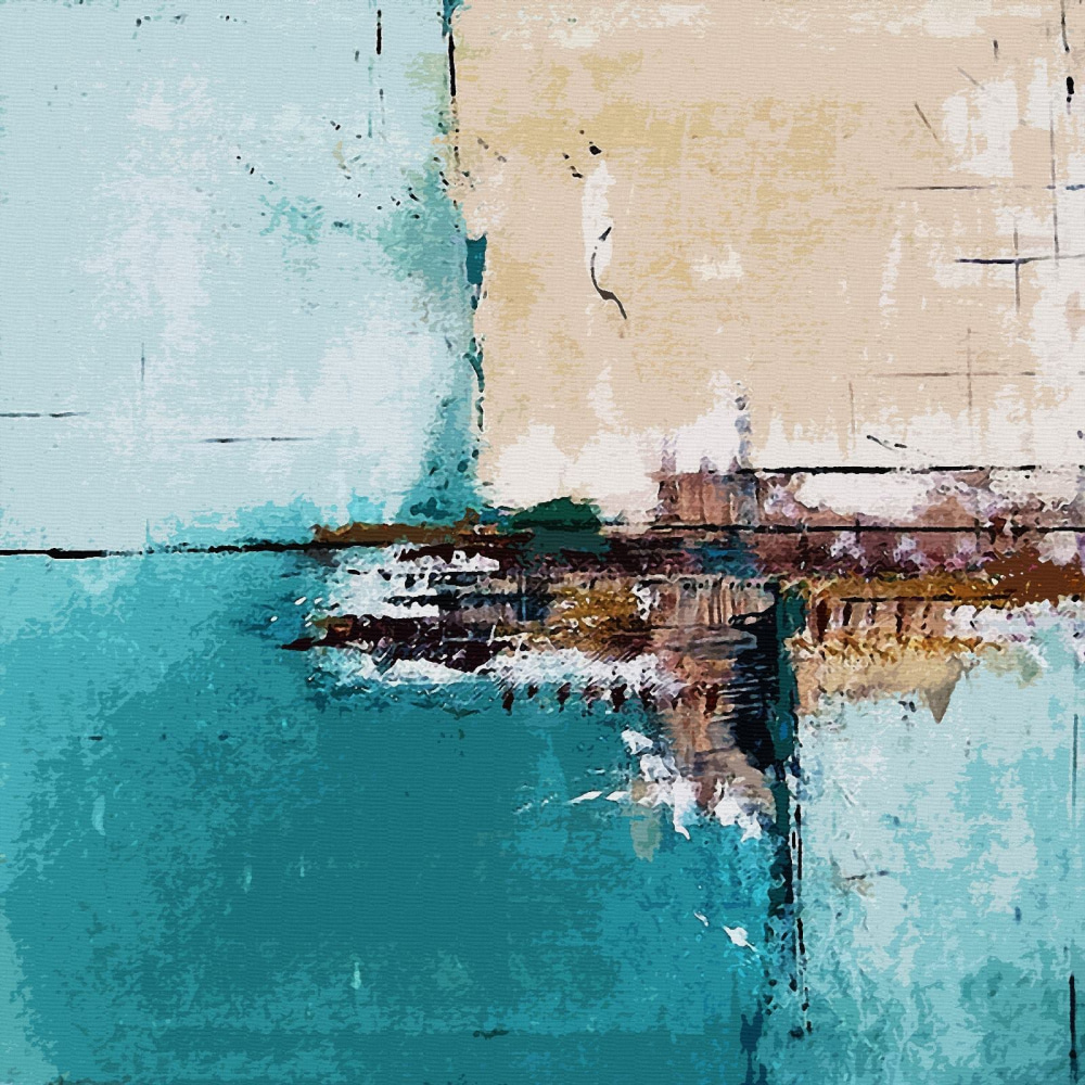 Turquoise tussen verweerde vlakken — volledig ontwerp