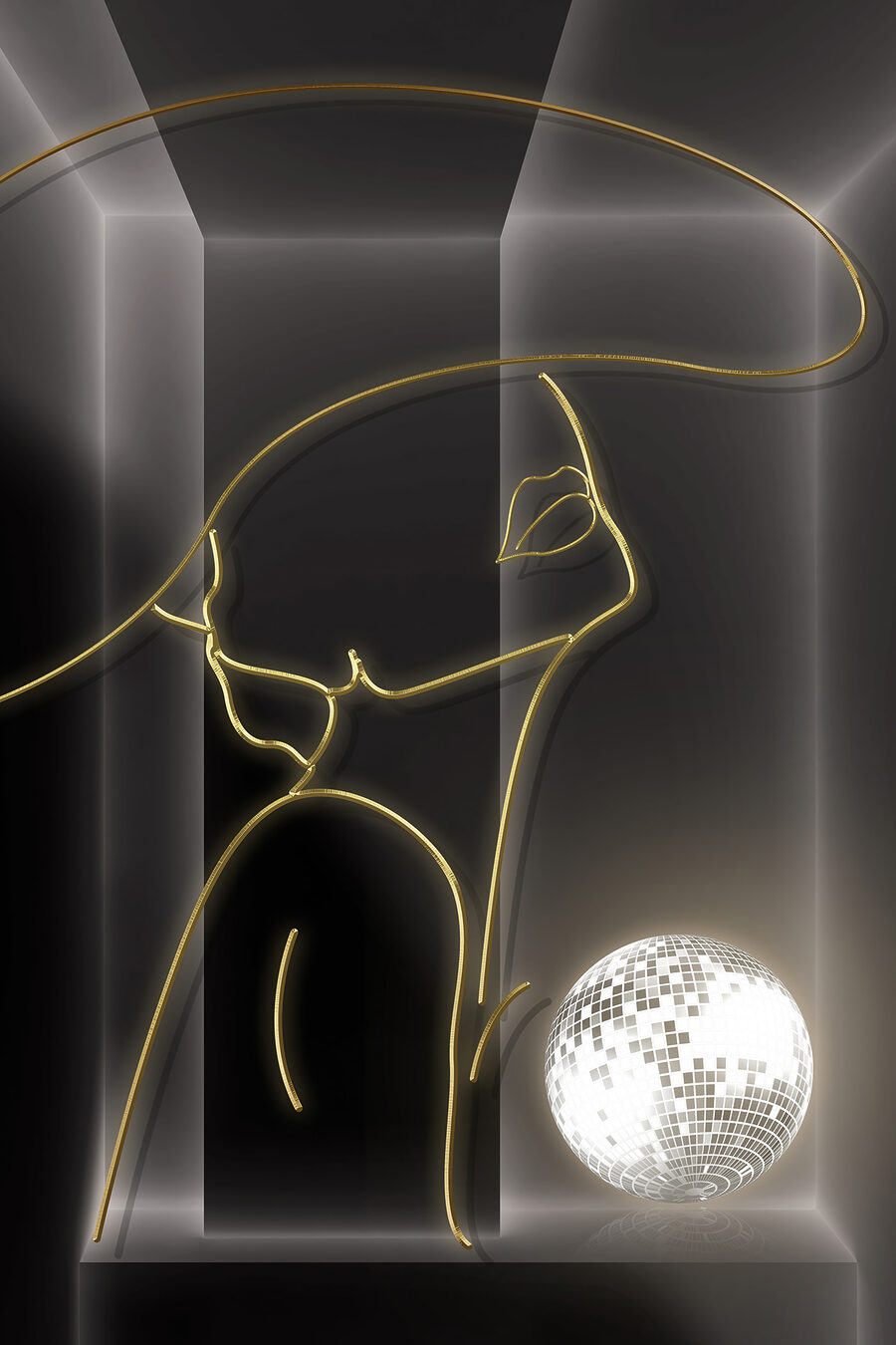 Vrouw bij een lichtbol — volledig ontwerp