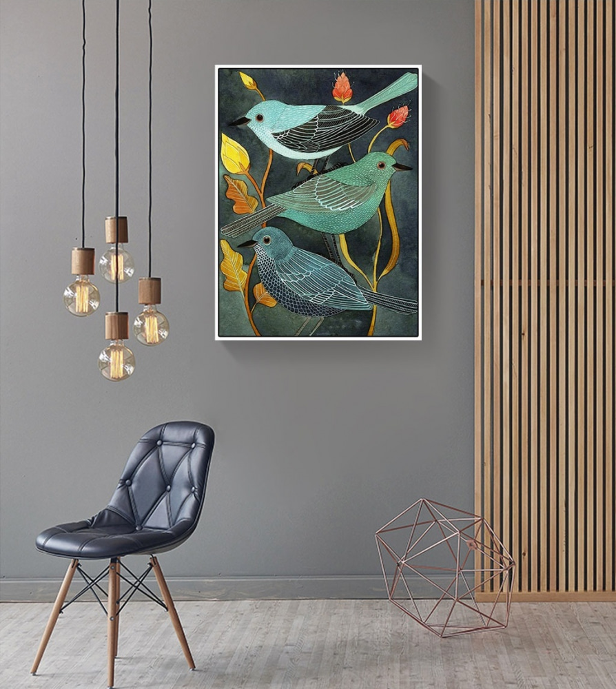 Drie vogels tussen bloemen — interieur 3