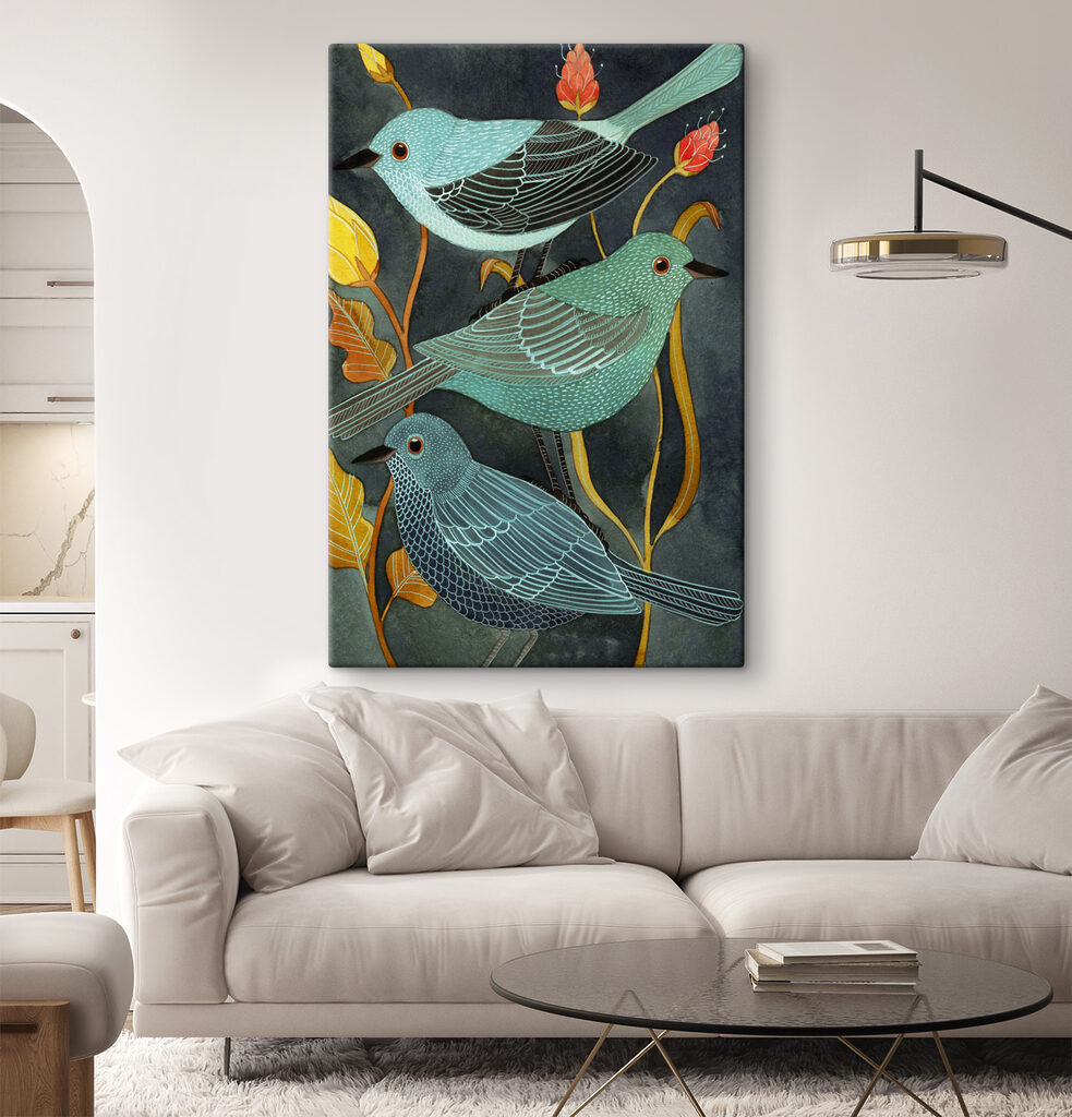 Drie vogels tussen bloemen — interieur 8