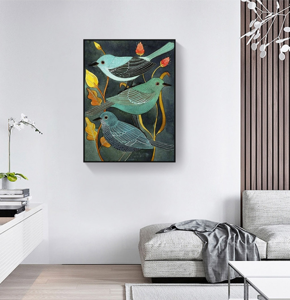 Drie vogels tussen bloemen — interieur 4