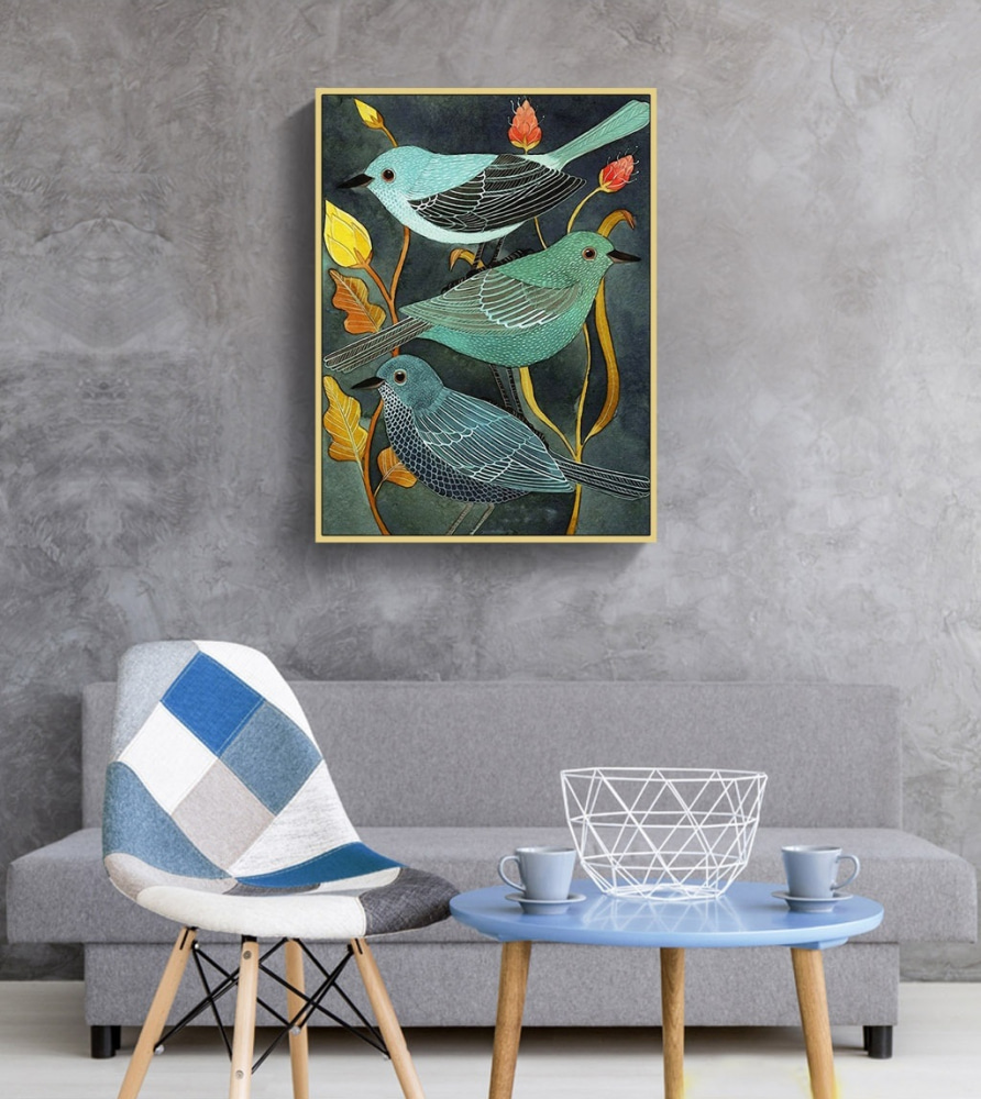 Drie vogels tussen bloemen — interieur 5