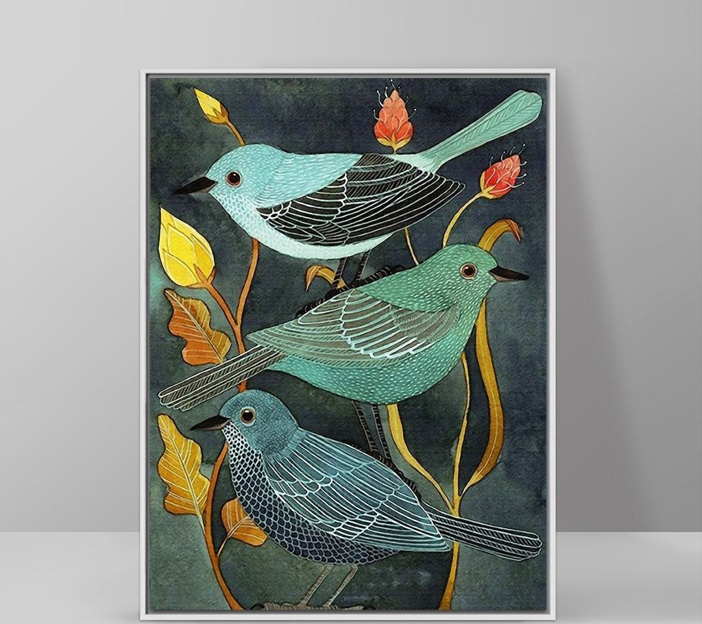 Drie vogels tussen bloemen — interieur 2