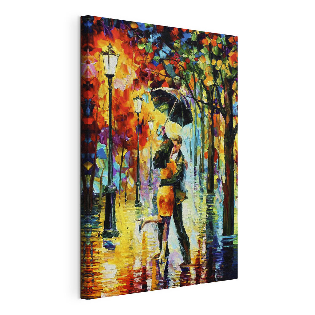 Een kus onder regen, gespannen canvas met doorlopende rand