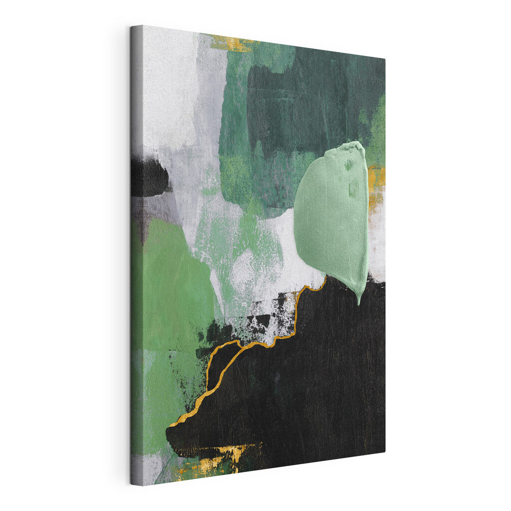 Groene vlakken met goud, gespannen canvas met doorlopende rand