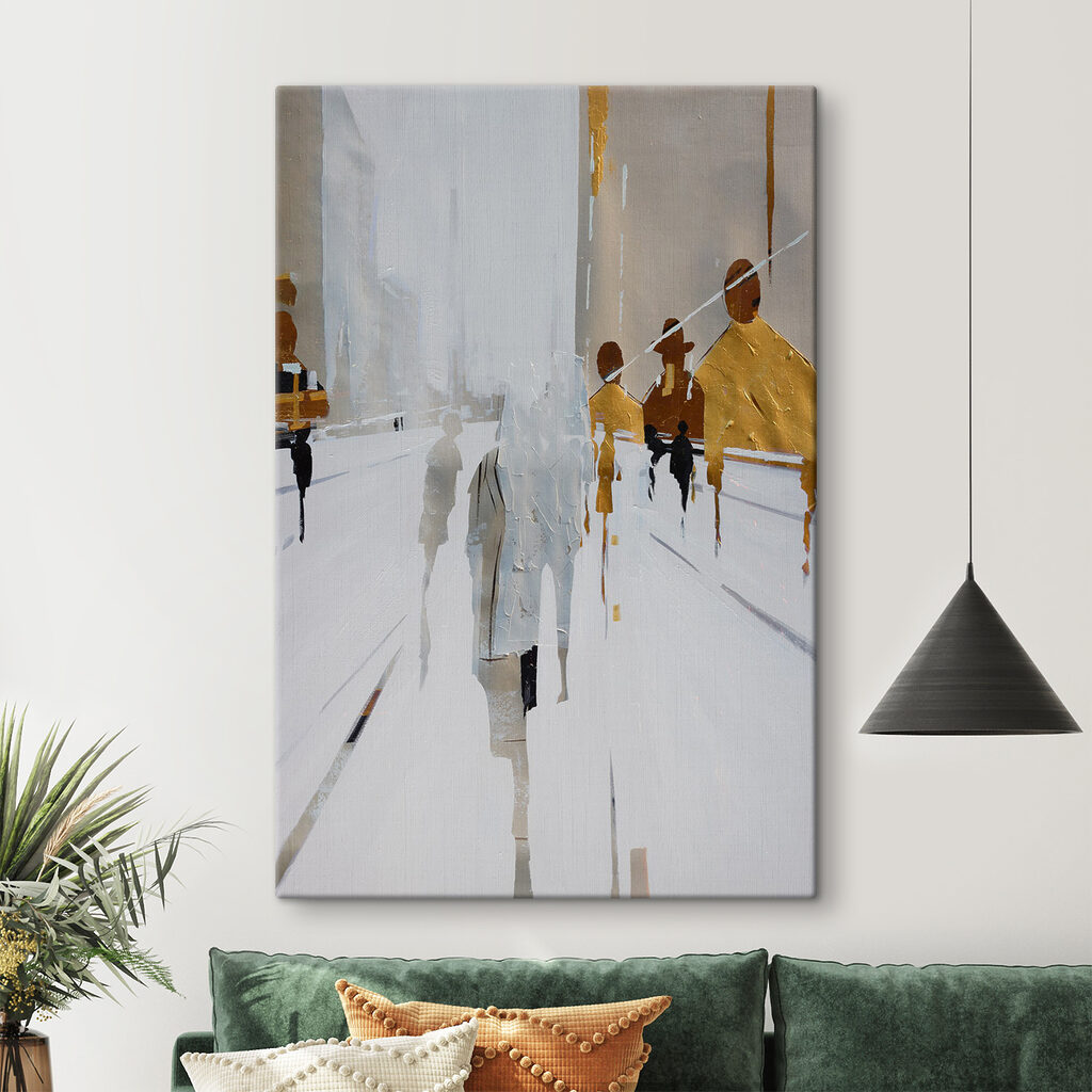 Voorbijgangers in witte straten — interieur 5