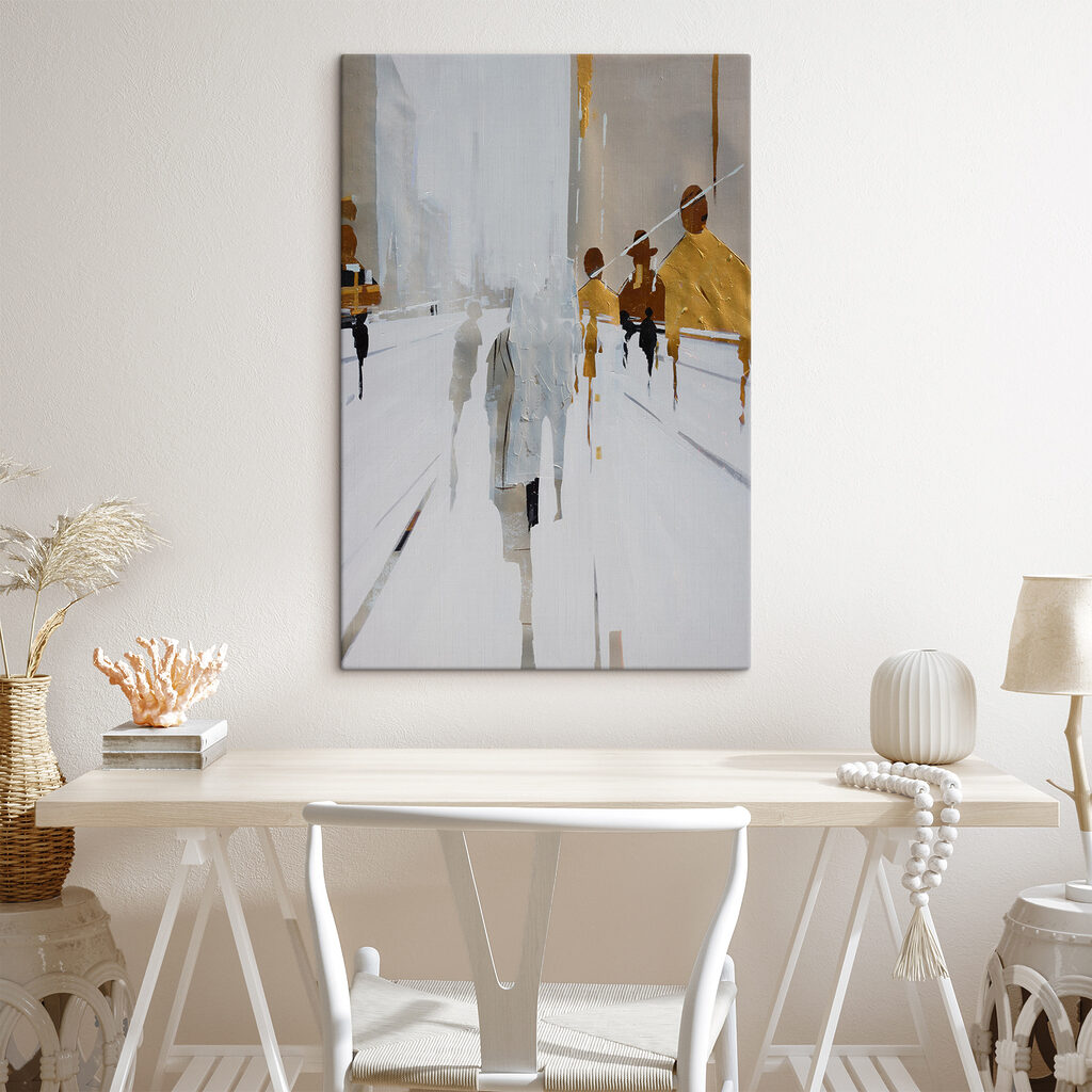 Voorbijgangers in witte straten — interieur 6