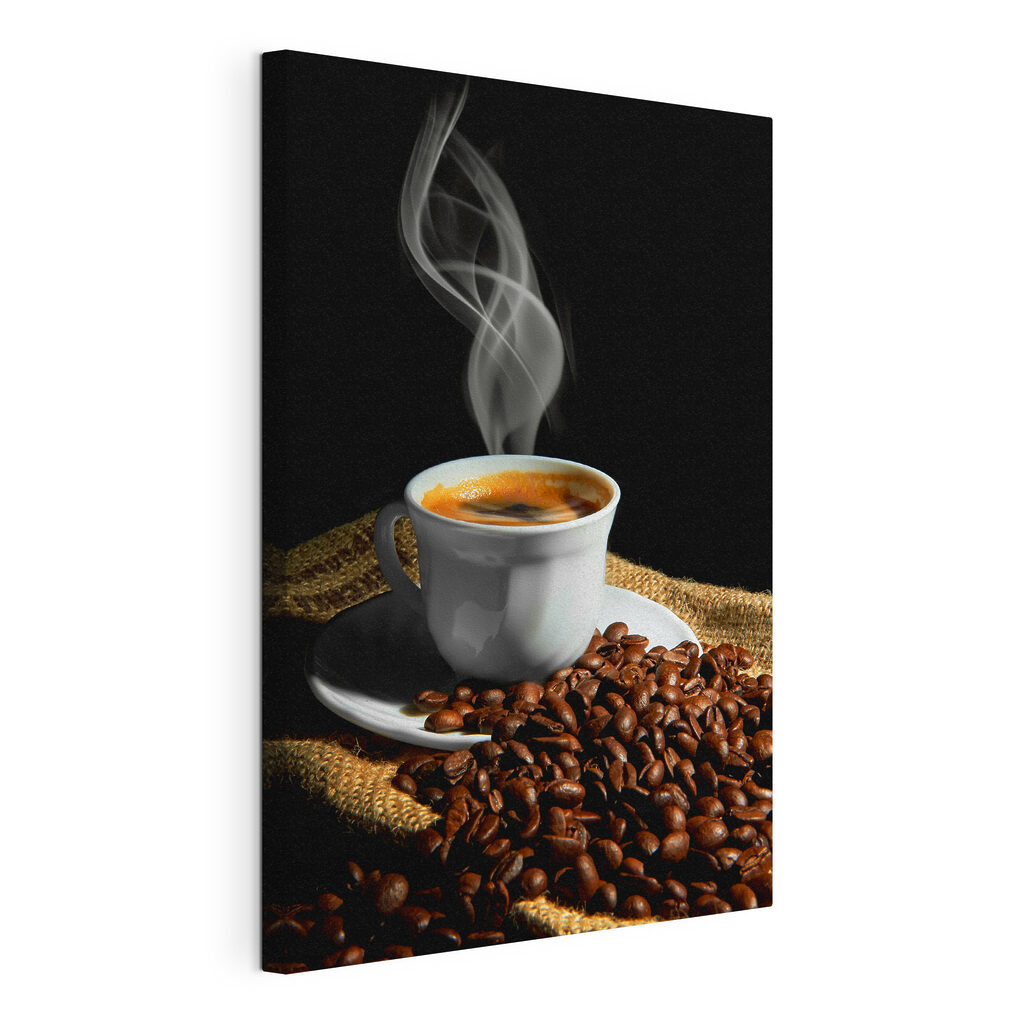 Vers gezette koffie, gespannen canvas met doorlopende rand