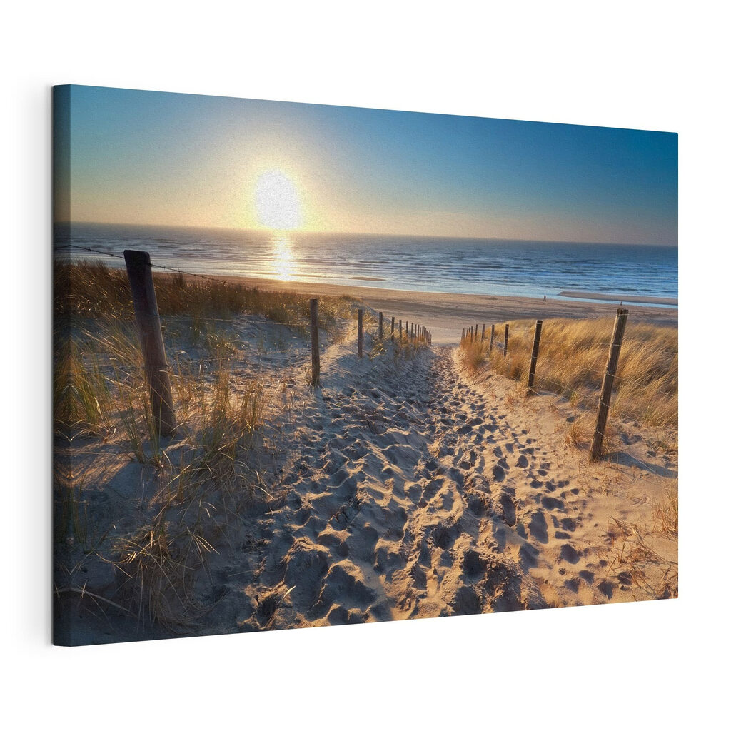 Zon achter het duinpad, gespannen canvas met doorlopende rand