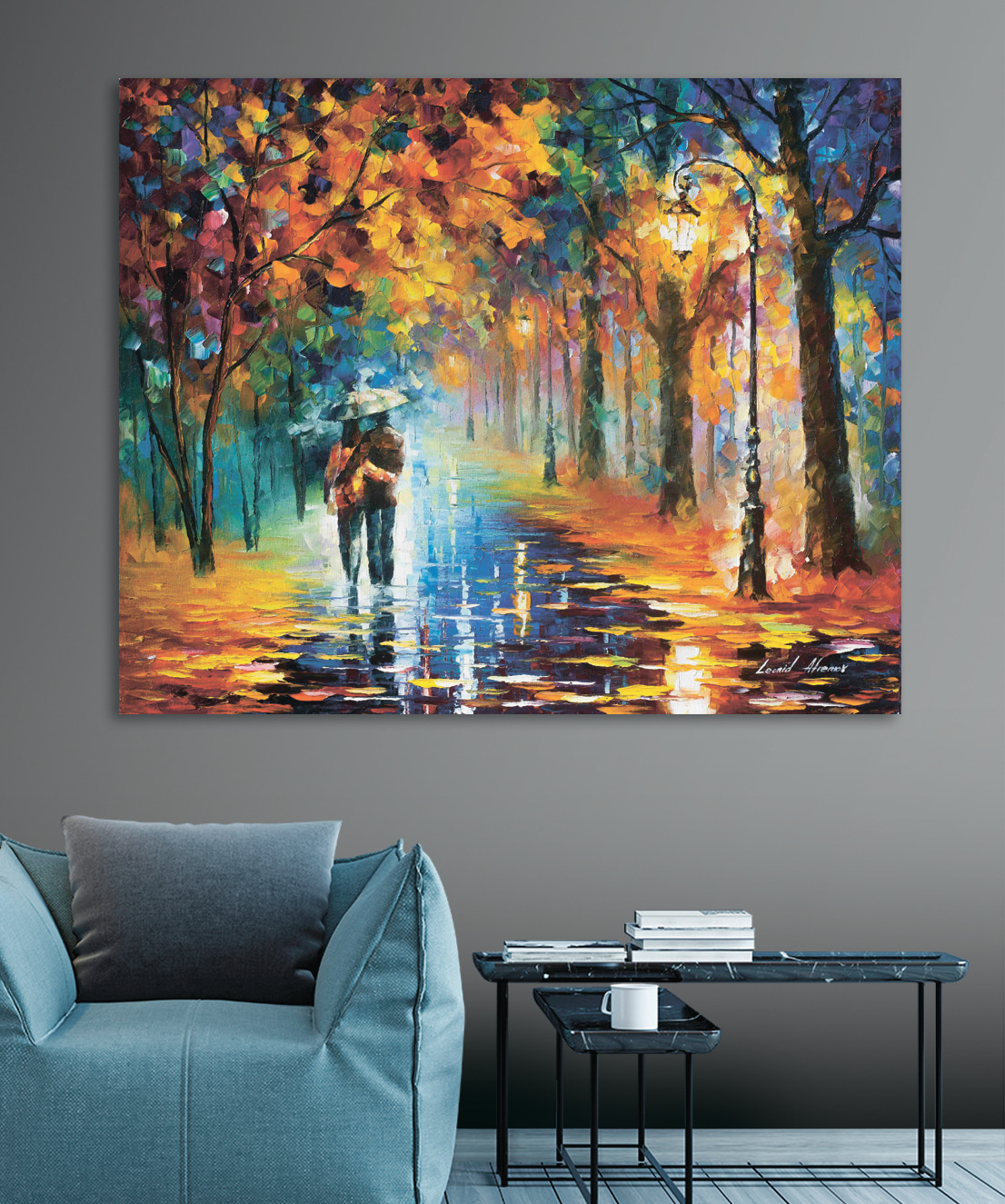 Samen door de herfstregen — interieur 5