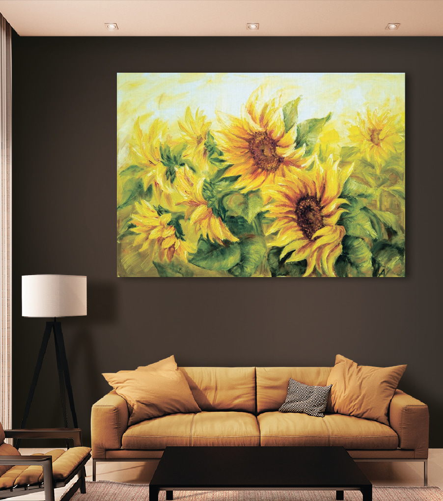 Zonnebloemen in warm geel — interieur 2