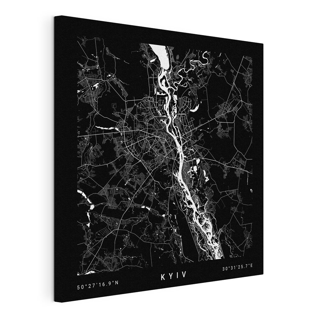 Kyiv in kaart, gespannen canvas met doorlopende rand