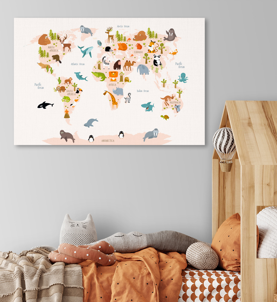 Dieren reizen de wereld in een interieur