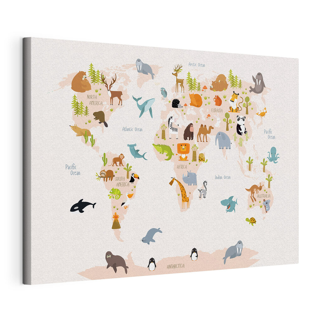 Dieren reizen de wereld, gespannen canvas met doorlopende rand