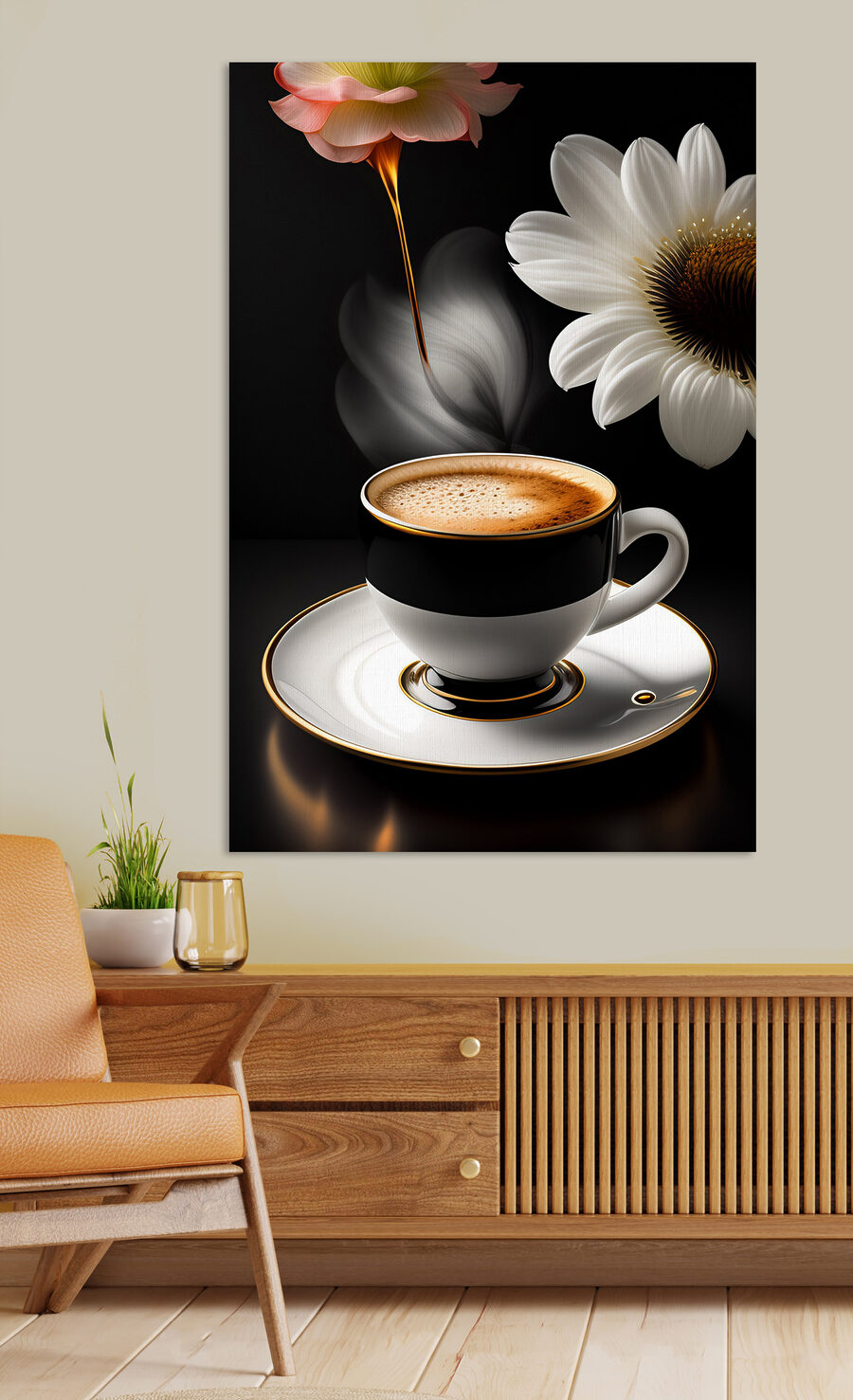 Bloemen naast zwarte koffie — interieur 4