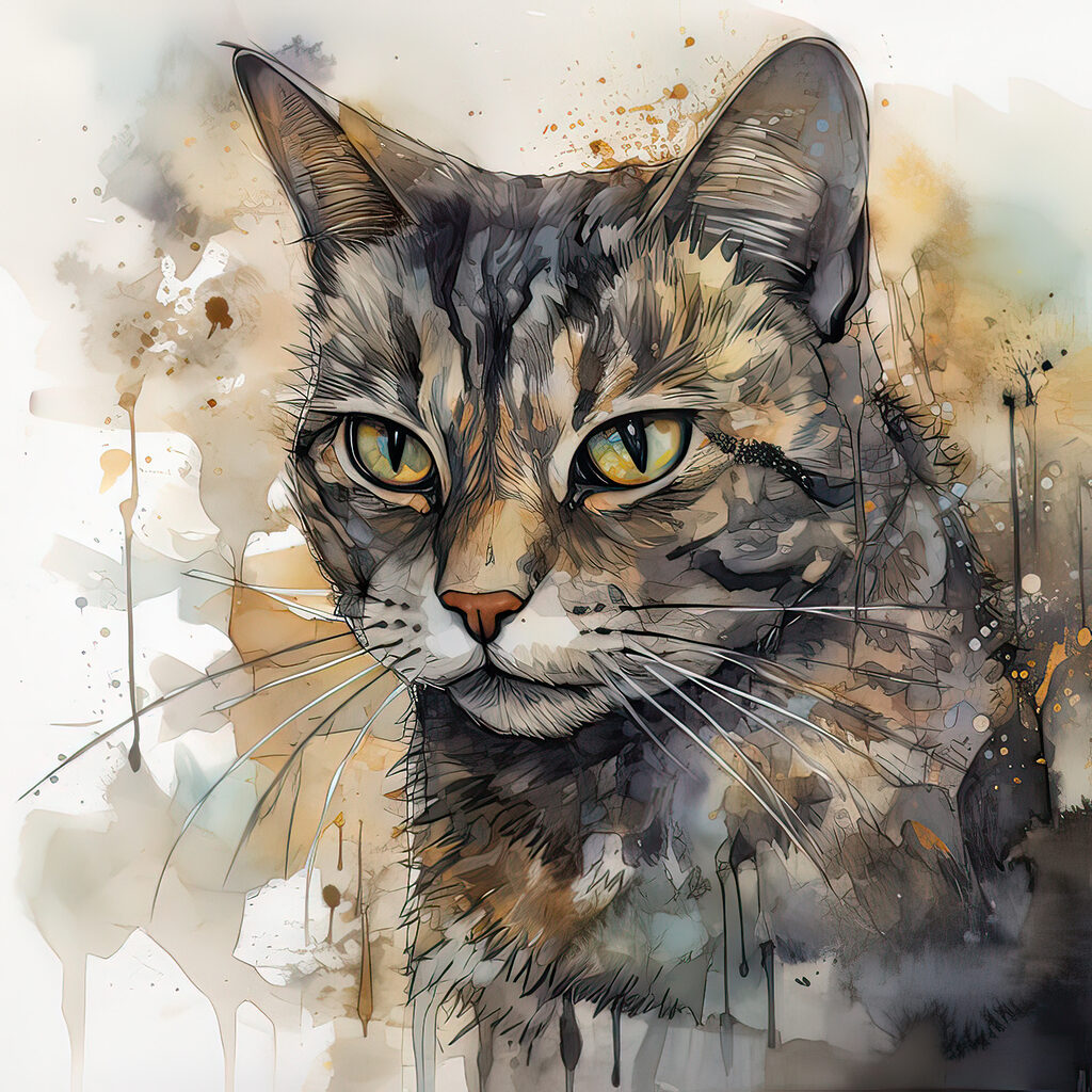 Een kat in inktspatten — volledig ontwerp