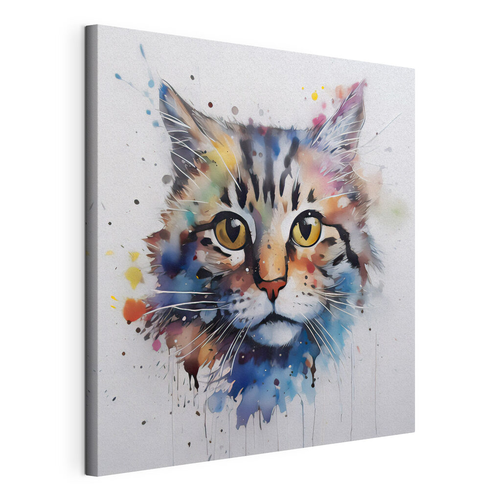 Een katje in aquarel, gespannen canvas met doorlopende rand
