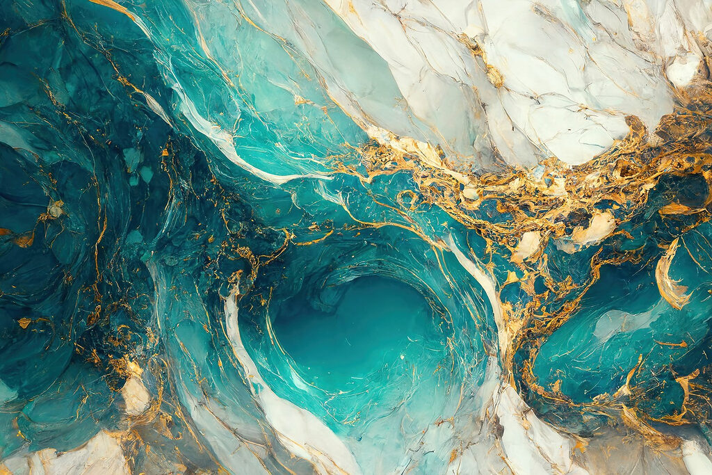 Turquoise stroom met goud — volledig ontwerp
